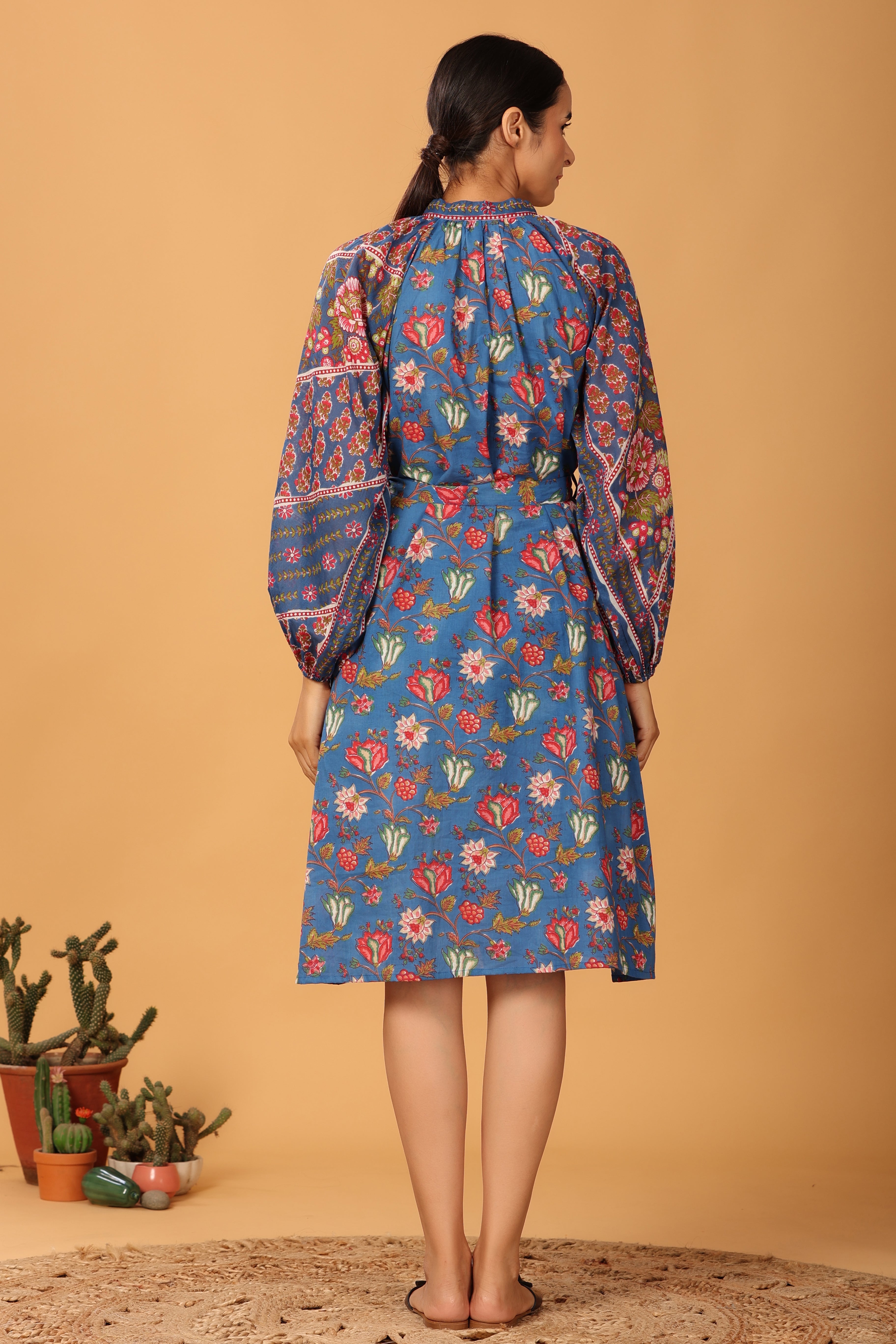 Blue printed Raglane dress