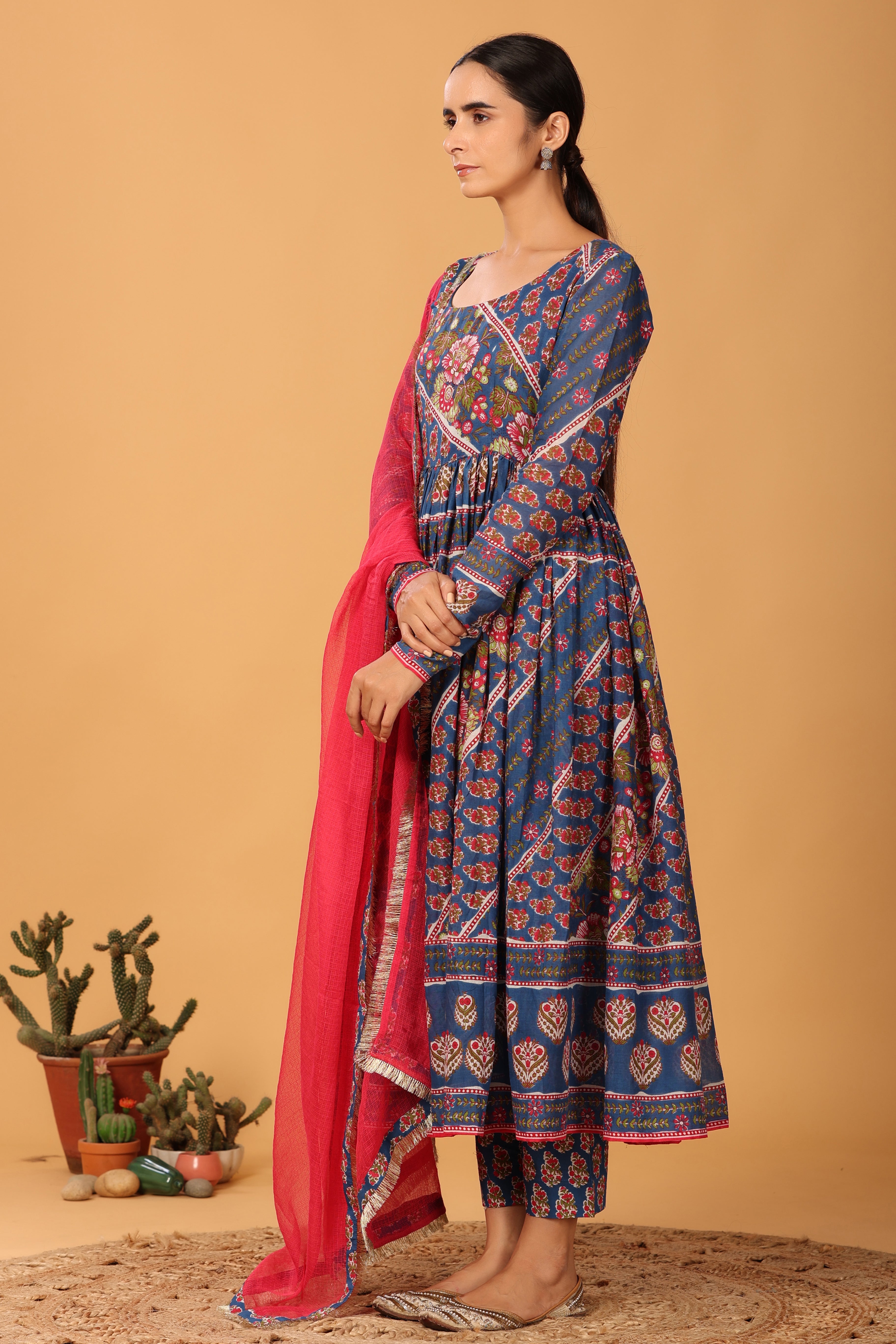 Blue mulmul anarkali set