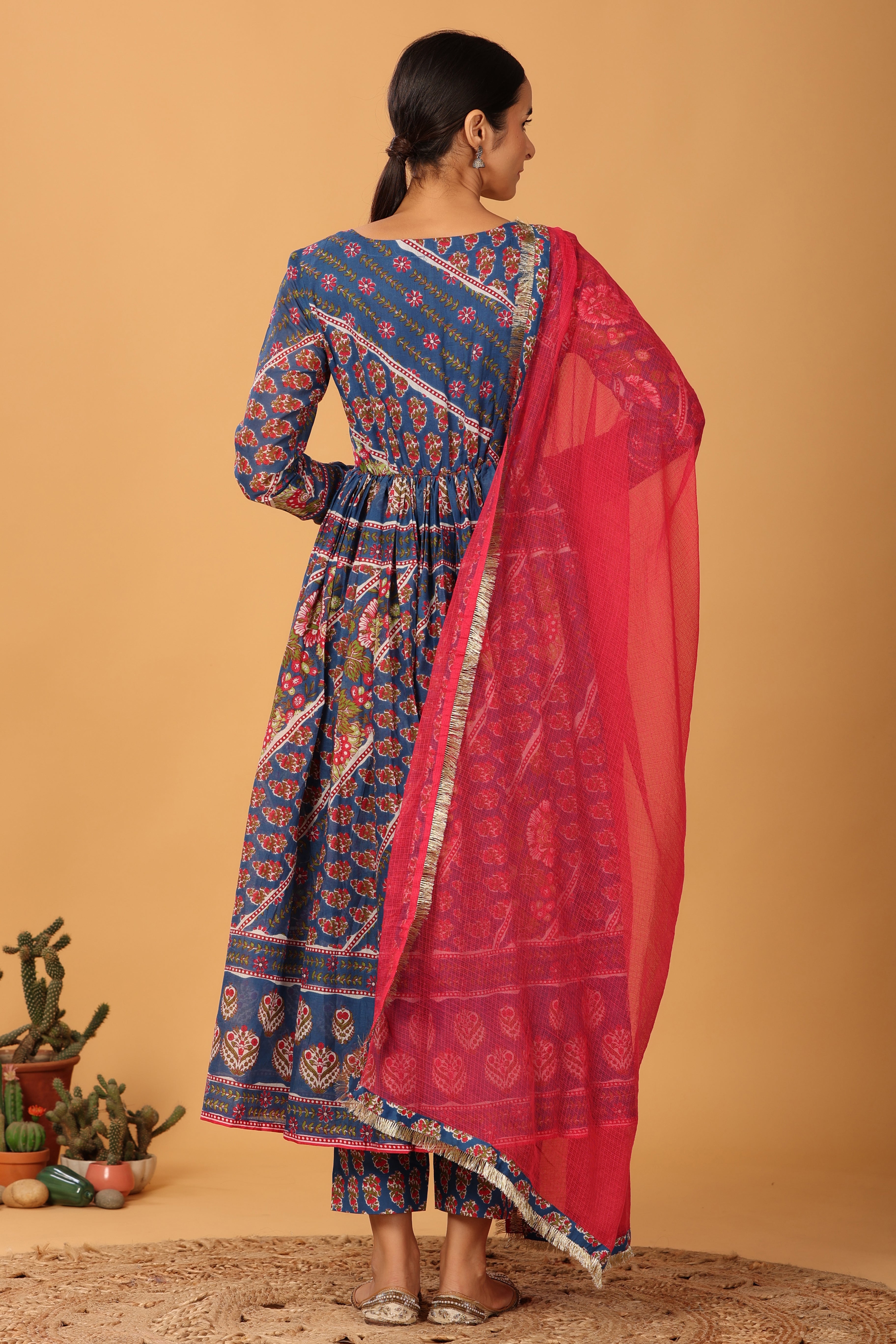 Blue mulmul anarkali set