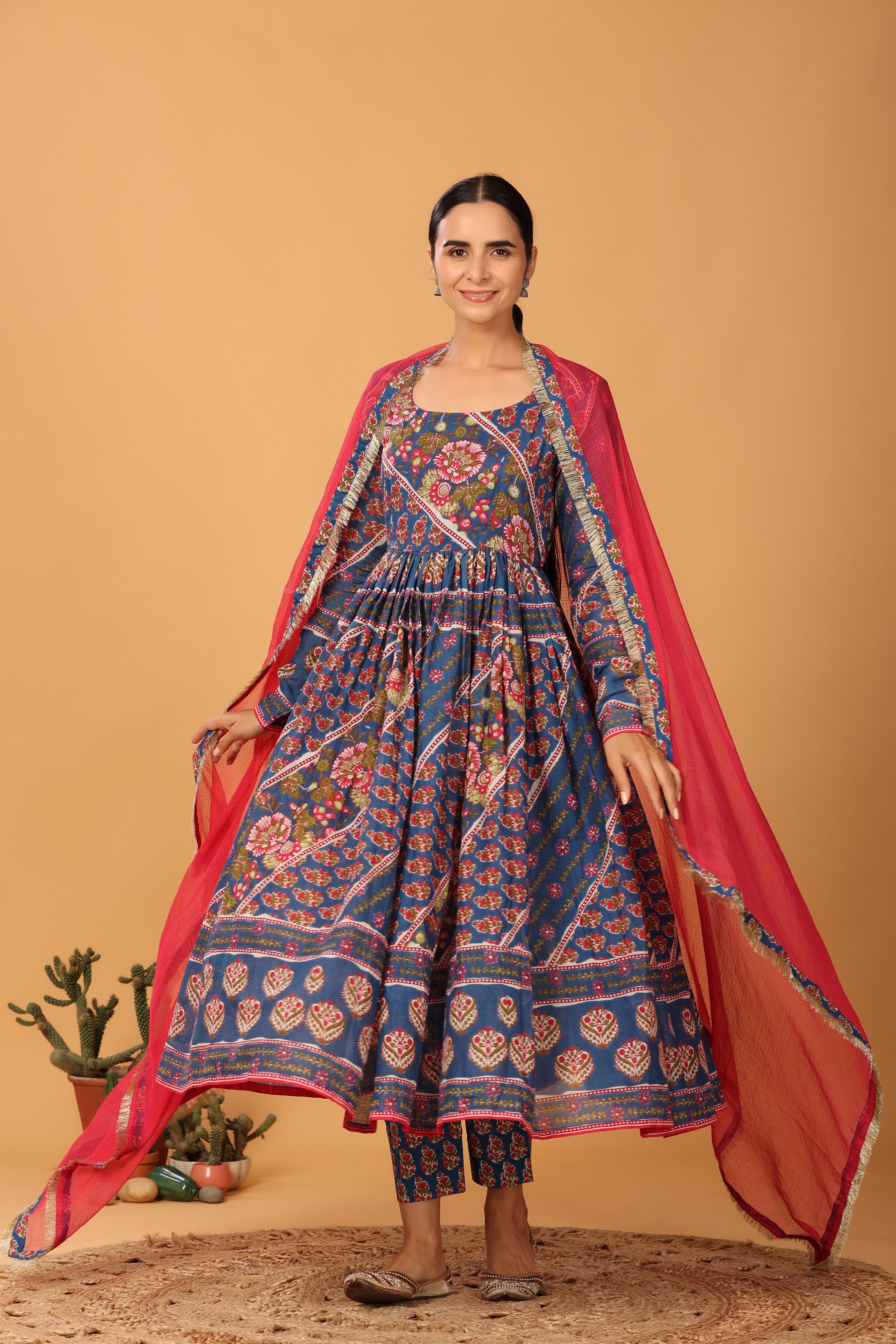 Blue mulmul anarkali set