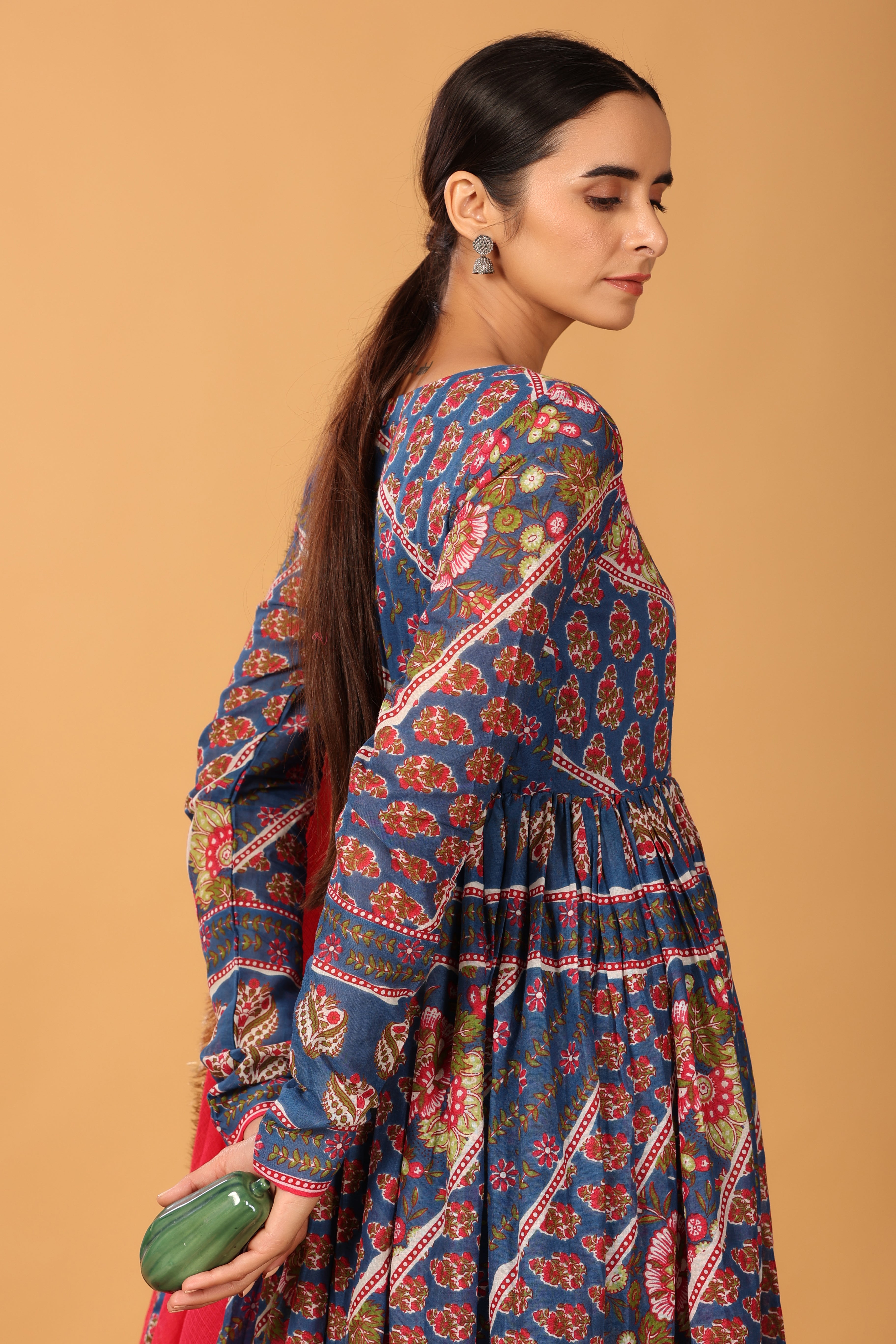 Blue mulmul anarkali set