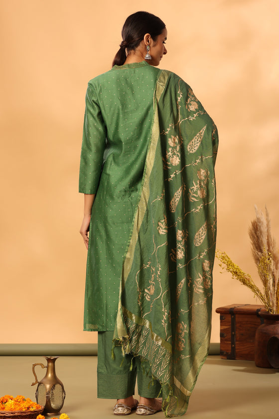 Olive chanderi suit set