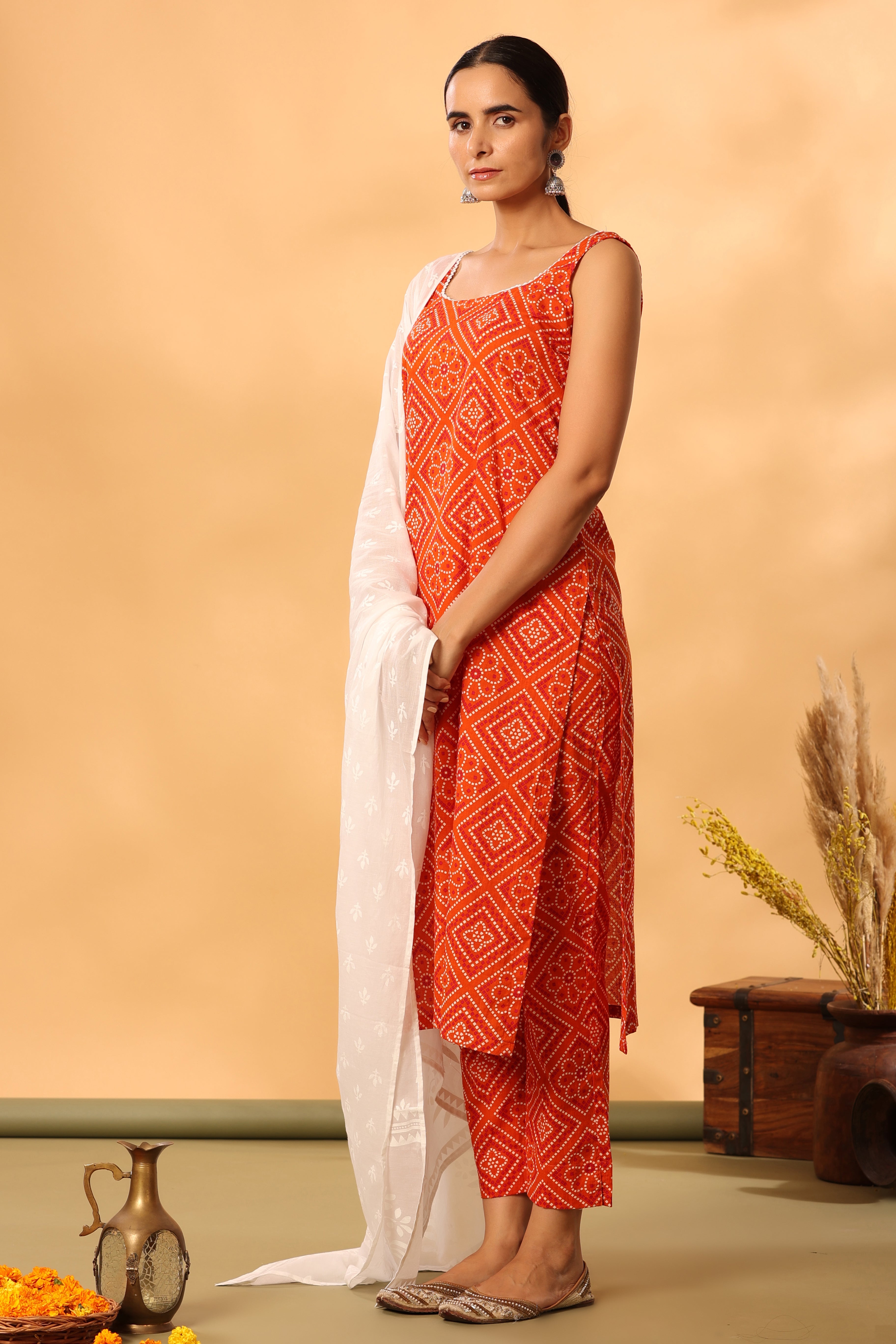 Orange bandhani straight suit