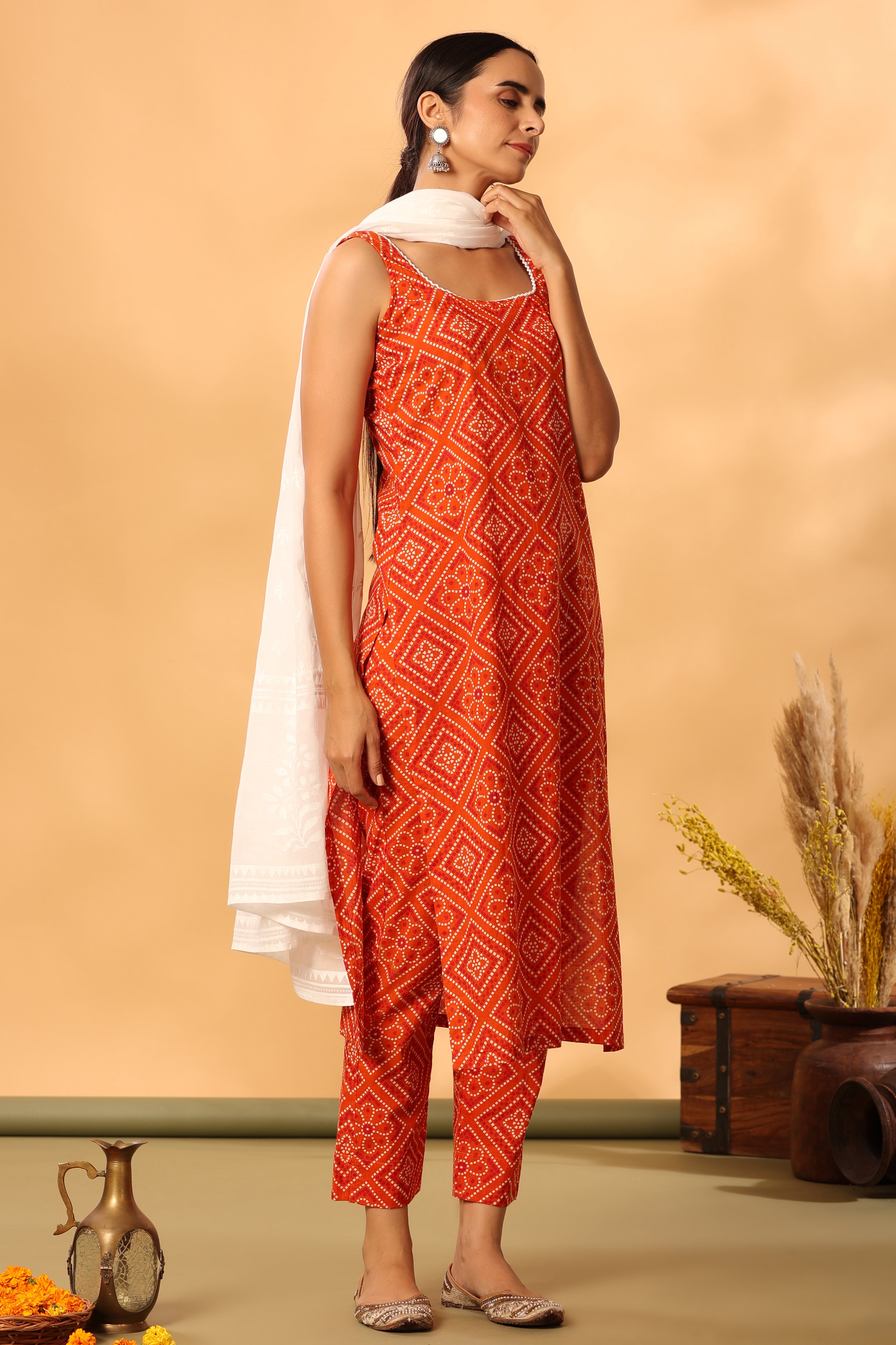 Orange bandhani straight suit