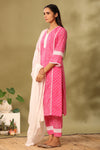 Fuscia bandhani straight suit set