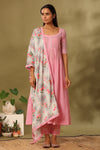 Pink lurex cotton anarkali set