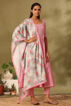 Pink lurex cotton anarkali set